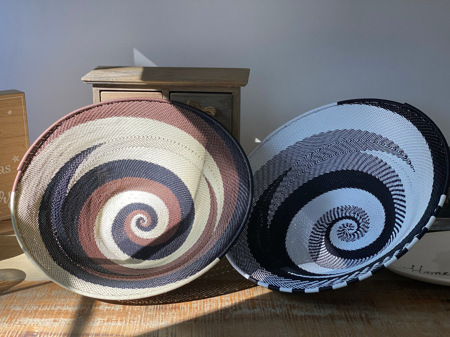 Neutral Handwoven Telephone Wire Baskets